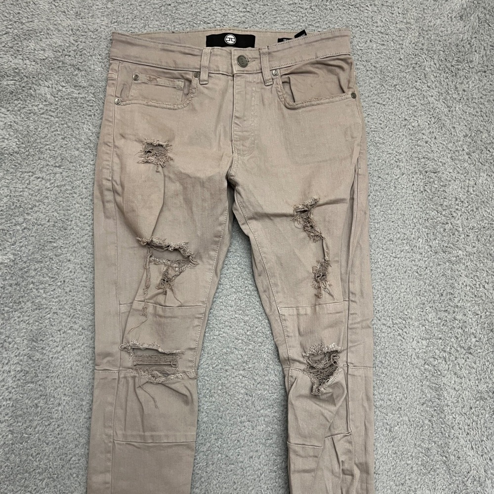 Jordan Craig Sean Jeans Mens 30x32 Tan Excellent Distressed Moto Ankle Zip